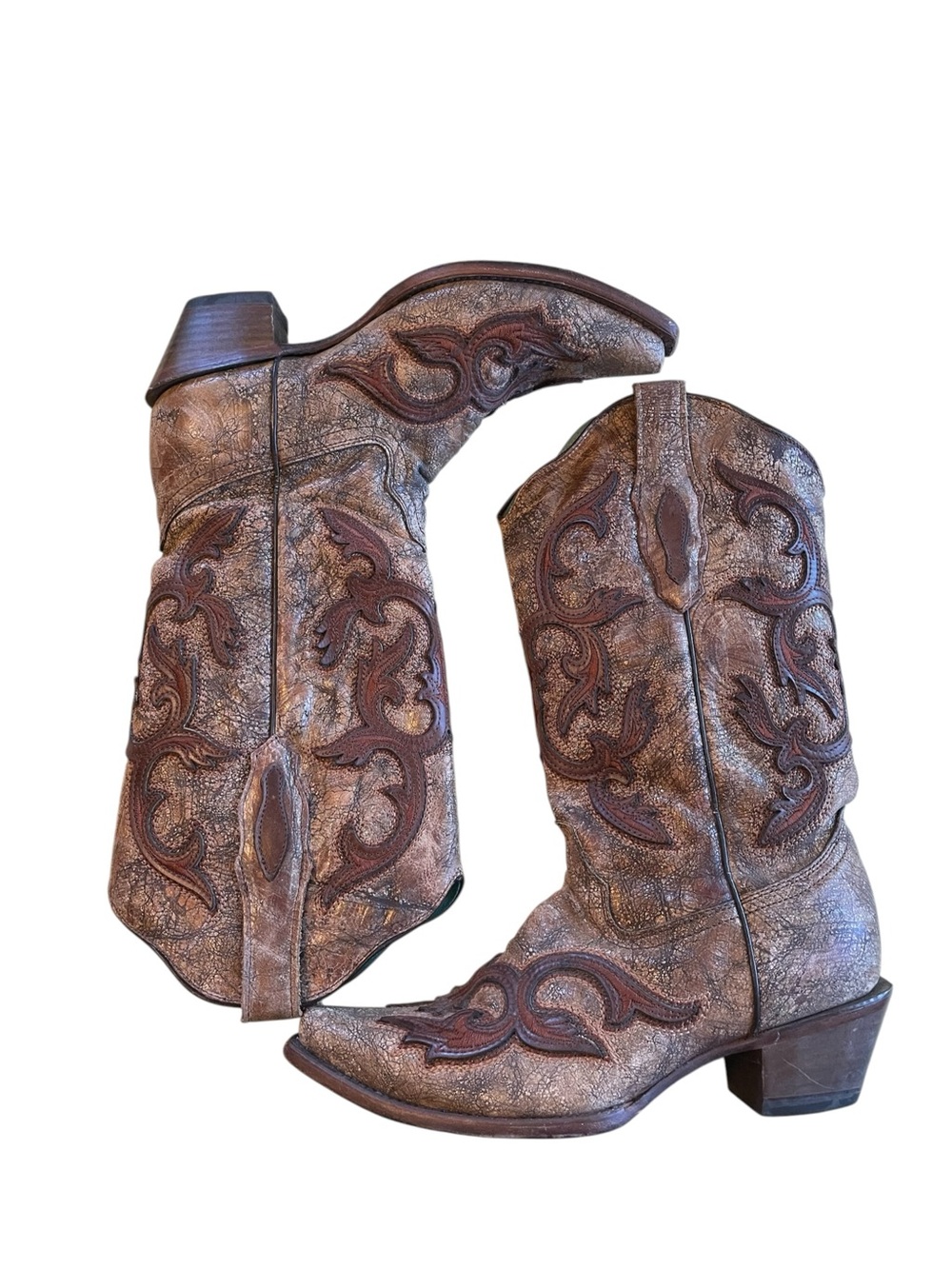 C15- Corral size 8.5 Western Embroidered Brown Leather Cowboy Boots - Women